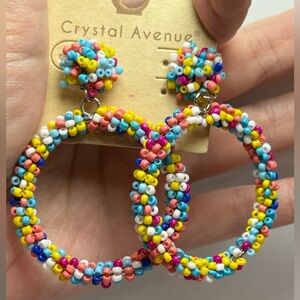 Crystal Avenue Multicolor Beaded Hoop Earrings Statement Drop NWT